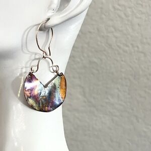 Articulated Dangle Copper Mod Brutalist‎ earrings MCM Flame Painted Artisan